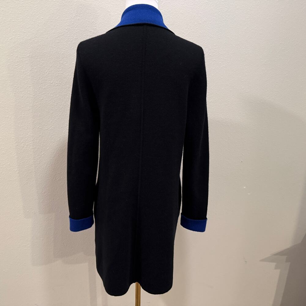 Talbots Pure Merino Wool Long Cardigan Small Black Blue Colorblock Office Career - Picture 2 of 8